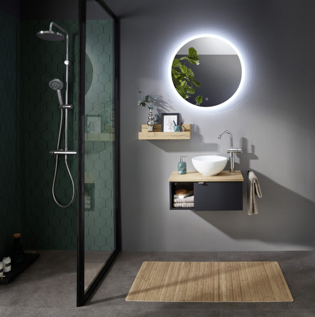 Dark ensuite bathroom with wet room shower - InHouse Inspired Room Design